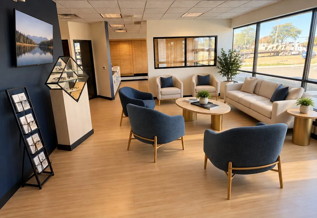 Seating and frame displays in the Lens Society fitting lounge
